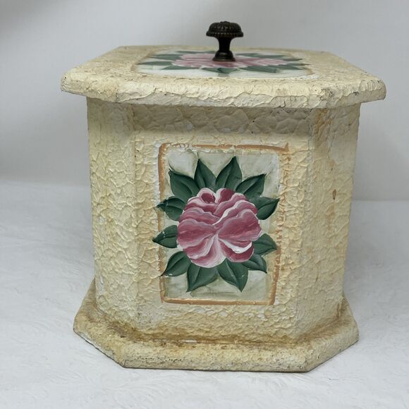 VTG Victorian Style Rose Shabby Chic Wooden Trinket Box Chest Cottagecore Granny - Picture 5 of 12